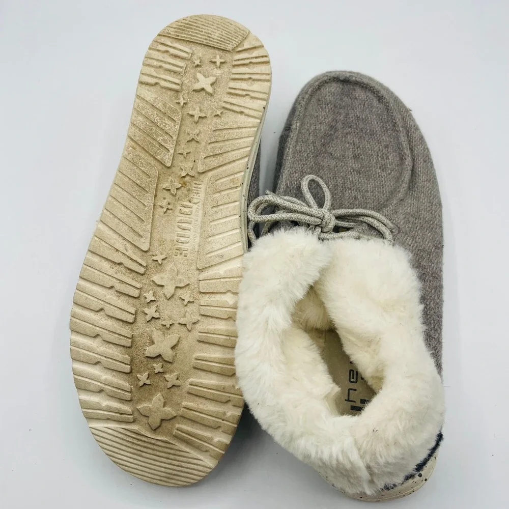 Hey Dude Britt Charcoal Women 8 Grey Faux Fur Lined Wool Blend Ankle Booties